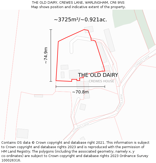 THE OLD DAIRY, CREWES LANE, WARLINGHAM, CR6 9NS: Plot and title map