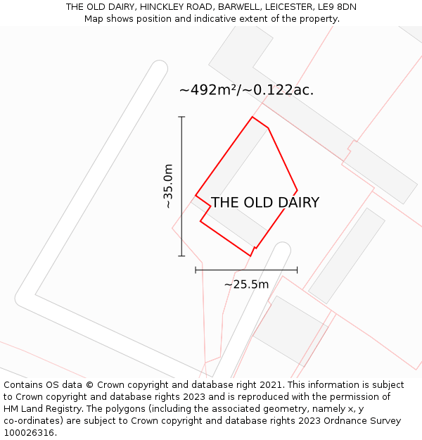 THE OLD DAIRY, HINCKLEY ROAD, BARWELL, LEICESTER, LE9 8DN: Plot and title map