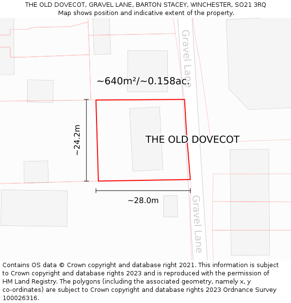 THE OLD DOVECOT, GRAVEL LANE, BARTON STACEY, WINCHESTER, SO21 3RQ: Plot and title map