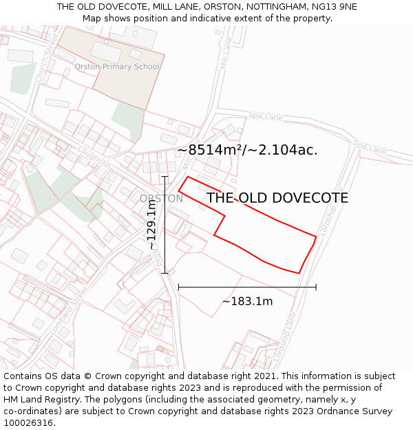 THE OLD DOVECOTE, MILL LANE, ORSTON, NOTTINGHAM, NG13 9NE: Plot and title map