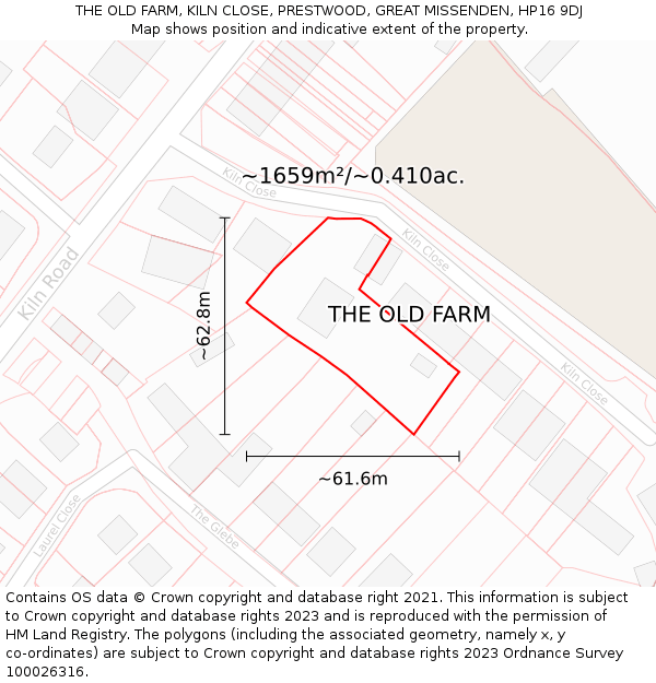 THE OLD FARM, KILN CLOSE, PRESTWOOD, GREAT MISSENDEN, HP16 9DJ: Plot and title map