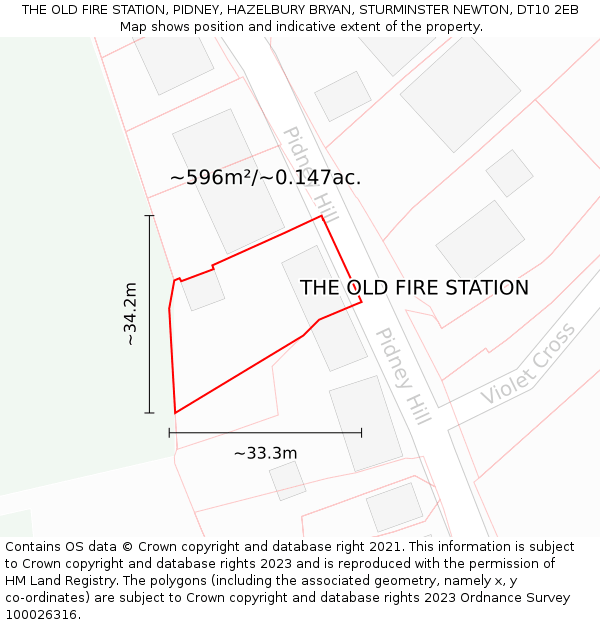 THE OLD FIRE STATION, PIDNEY, HAZELBURY BRYAN, STURMINSTER NEWTON, DT10 2EB: Plot and title map