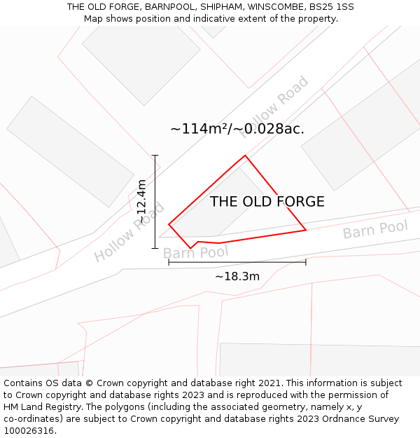 THE OLD FORGE, BARNPOOL, SHIPHAM, WINSCOMBE, BS25 1SS: Plot and title map