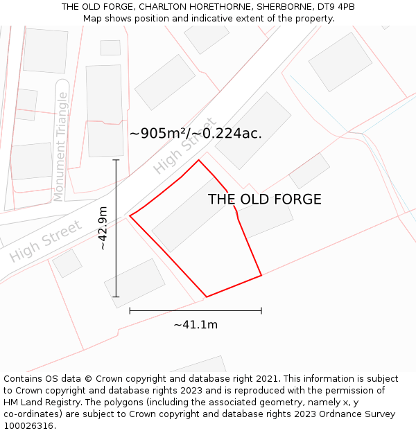 THE OLD FORGE, CHARLTON HORETHORNE, SHERBORNE, DT9 4PB: Plot and title map