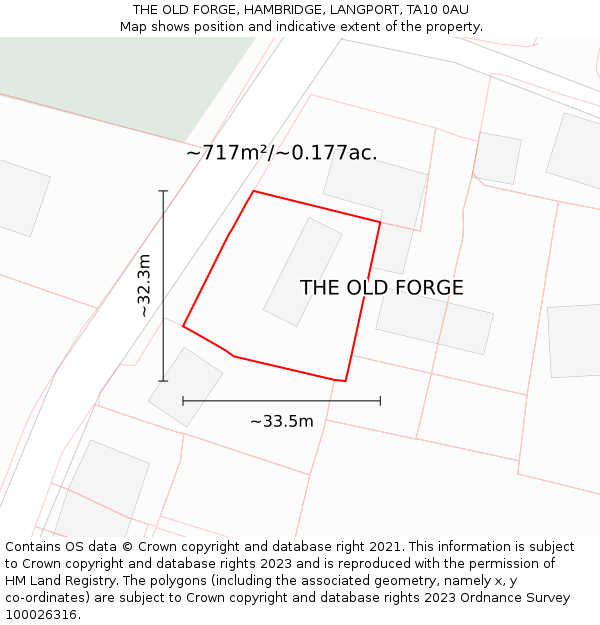 THE OLD FORGE, HAMBRIDGE, LANGPORT, TA10 0AU: Plot and title map