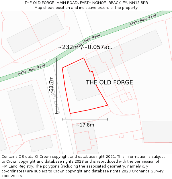 THE OLD FORGE, MAIN ROAD, FARTHINGHOE, BRACKLEY, NN13 5PB: Plot and title map