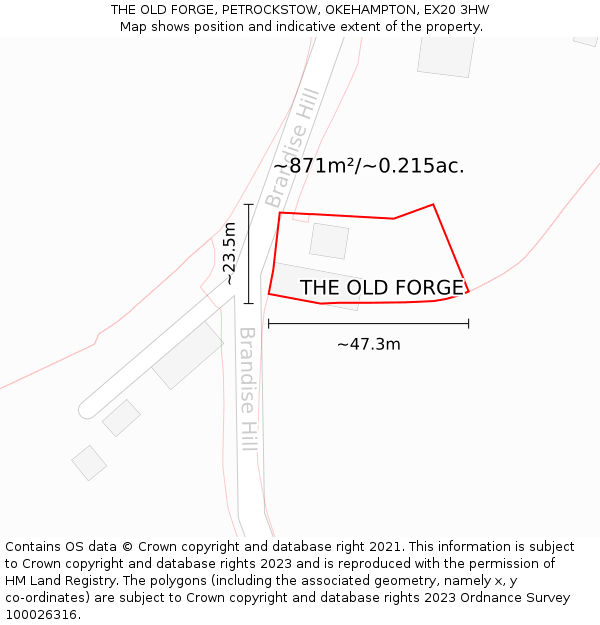 THE OLD FORGE, PETROCKSTOW, OKEHAMPTON, EX20 3HW: Plot and title map