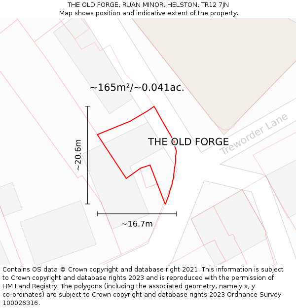 THE OLD FORGE, RUAN MINOR, HELSTON, TR12 7JN: Plot and title map