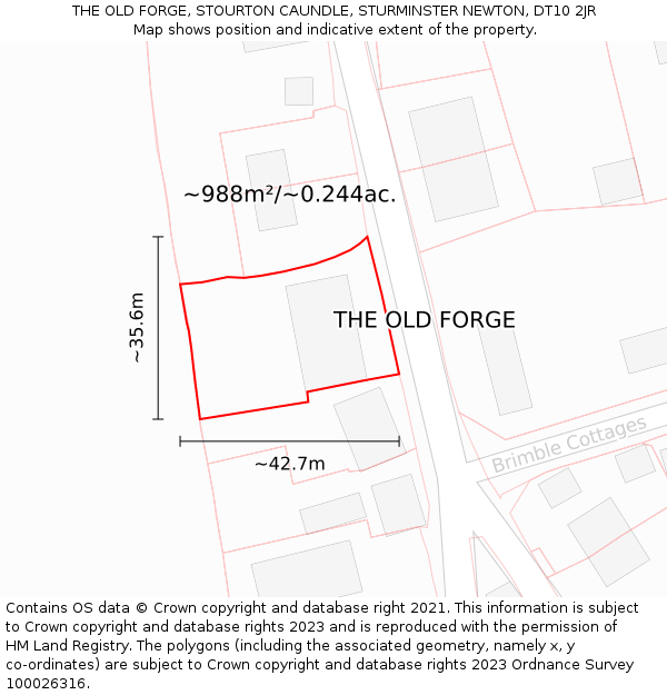 THE OLD FORGE, STOURTON CAUNDLE, STURMINSTER NEWTON, DT10 2JR: Plot and title map