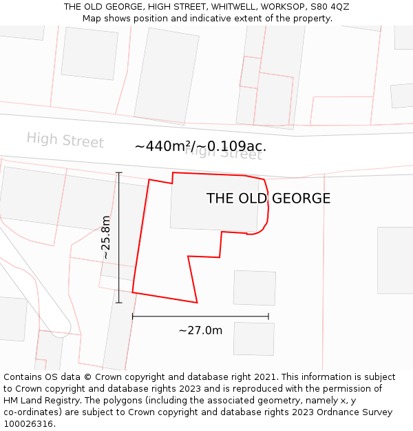 THE OLD GEORGE, HIGH STREET, WHITWELL, WORKSOP, S80 4QZ: Plot and title map