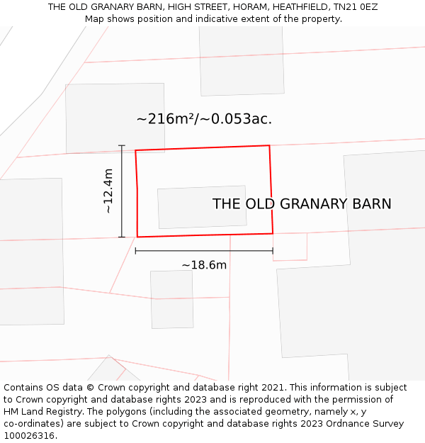 THE OLD GRANARY BARN, HIGH STREET, HORAM, HEATHFIELD, TN21 0EZ: Plot and title map