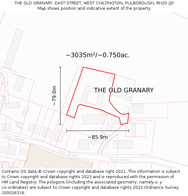 THE OLD GRANARY, EAST STREET, WEST CHILTINGTON, PULBOROUGH, RH20 2JY: Plot and title map