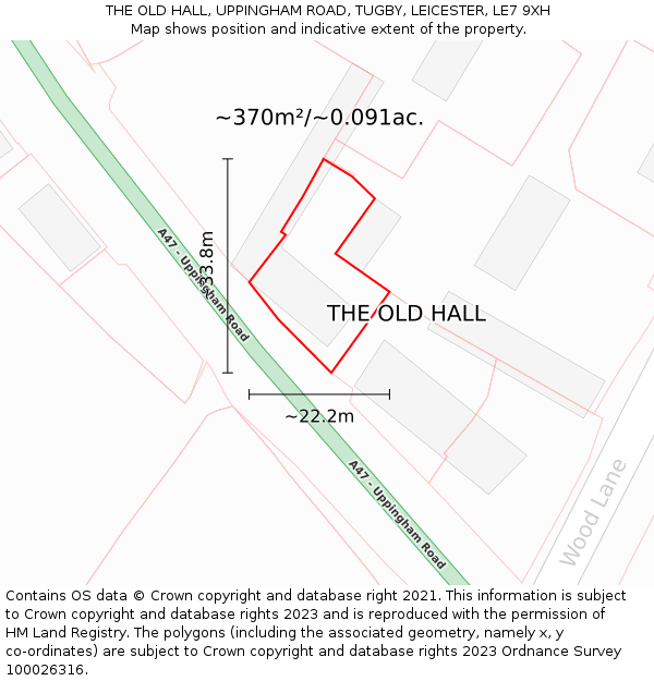 THE OLD HALL, UPPINGHAM ROAD, TUGBY, LEICESTER, LE7 9XH: Plot and title map