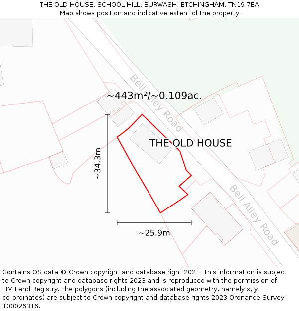 THE OLD HOUSE, SCHOOL HILL, BURWASH, ETCHINGHAM, TN19 7EA: Plot and title map