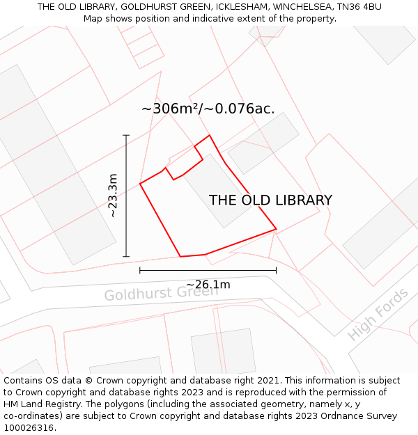 THE OLD LIBRARY, GOLDHURST GREEN, ICKLESHAM, WINCHELSEA, TN36 4BU: Plot and title map
