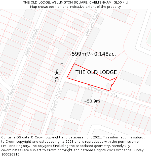 THE OLD LODGE, WELLINGTON SQUARE, CHELTENHAM, GL50 4JU: Plot and title map