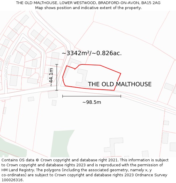 THE OLD MALTHOUSE, LOWER WESTWOOD, BRADFORD-ON-AVON, BA15 2AG: Plot and title map