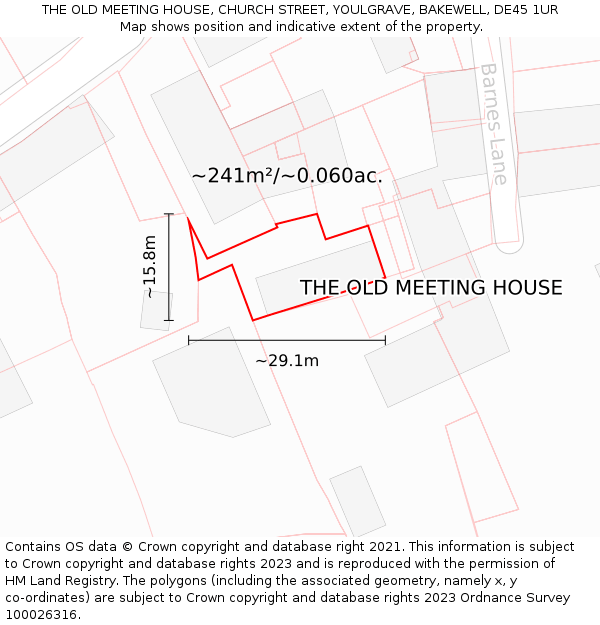 THE OLD MEETING HOUSE, CHURCH STREET, YOULGRAVE, BAKEWELL, DE45 1UR: Plot and title map