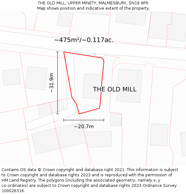 THE OLD MILL, UPPER MINETY, MALMESBURY, SN16 9PR: Plot and title map