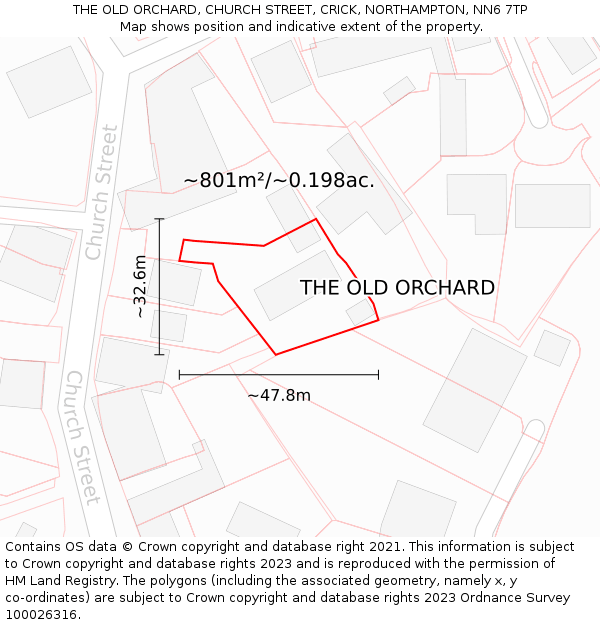 THE OLD ORCHARD, CHURCH STREET, CRICK, NORTHAMPTON, NN6 7TP: Plot and title map