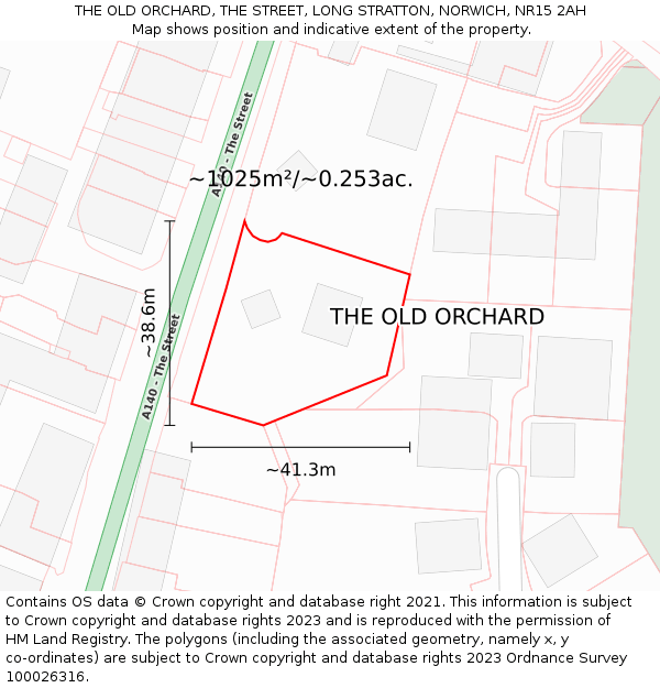 THE OLD ORCHARD, THE STREET, LONG STRATTON, NORWICH, NR15 2AH: Plot and title map