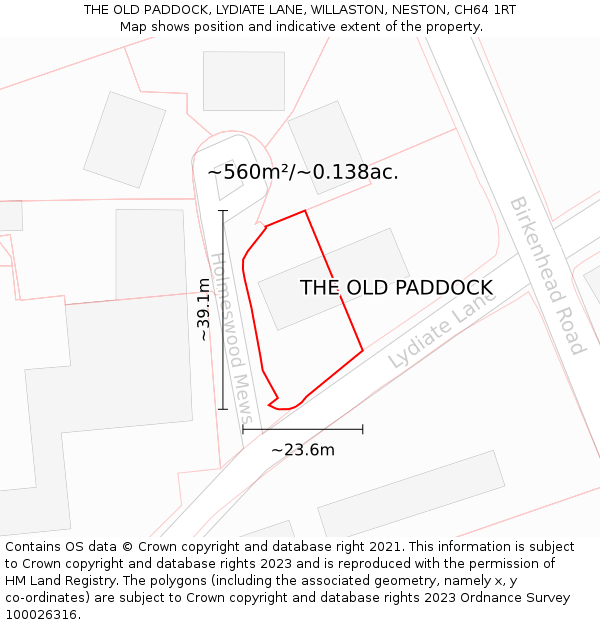 THE OLD PADDOCK, LYDIATE LANE, WILLASTON, NESTON, CH64 1RT: Plot and title map