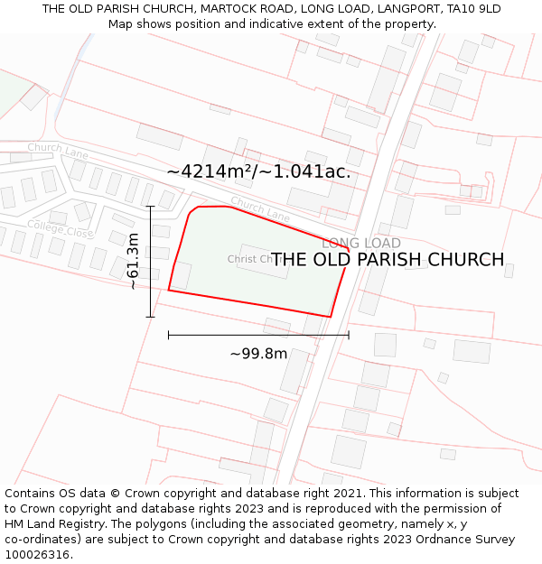 THE OLD PARISH CHURCH, MARTOCK ROAD, LONG LOAD, LANGPORT, TA10 9LD: Plot and title map