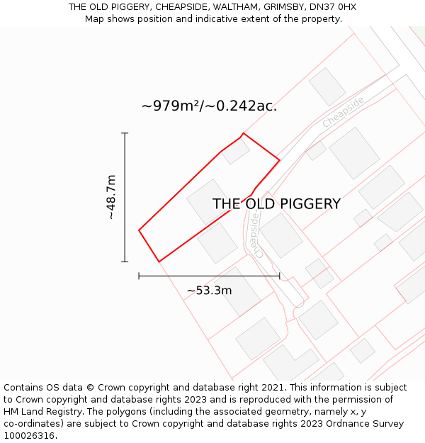 THE OLD PIGGERY, CHEAPSIDE, WALTHAM, GRIMSBY, DN37 0HX: Plot and title map