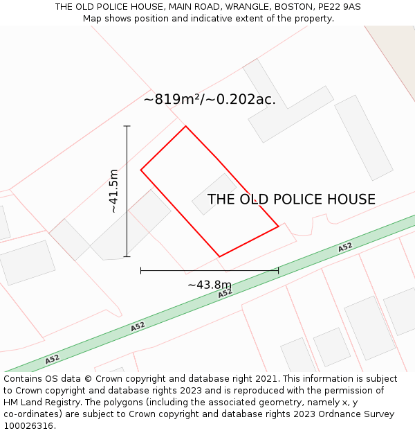 THE OLD POLICE HOUSE, MAIN ROAD, WRANGLE, BOSTON, PE22 9AS: Plot and title map