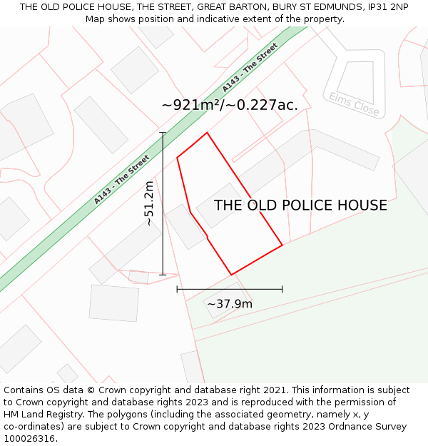 THE OLD POLICE HOUSE, THE STREET, GREAT BARTON, BURY ST EDMUNDS, IP31 2NP: Plot and title map