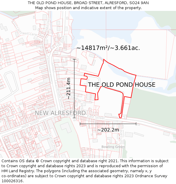 THE OLD POND HOUSE, BROAD STREET, ALRESFORD, SO24 9AN: Plot and title map