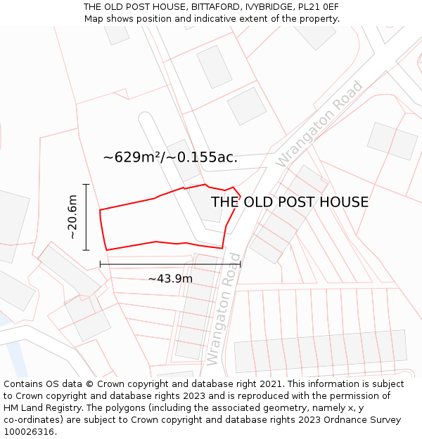 THE OLD POST HOUSE, BITTAFORD, IVYBRIDGE, PL21 0EF: Plot and title map