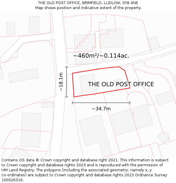 THE OLD POST OFFICE, BRIMFIELD, LUDLOW, SY8 4NE: Plot and title map