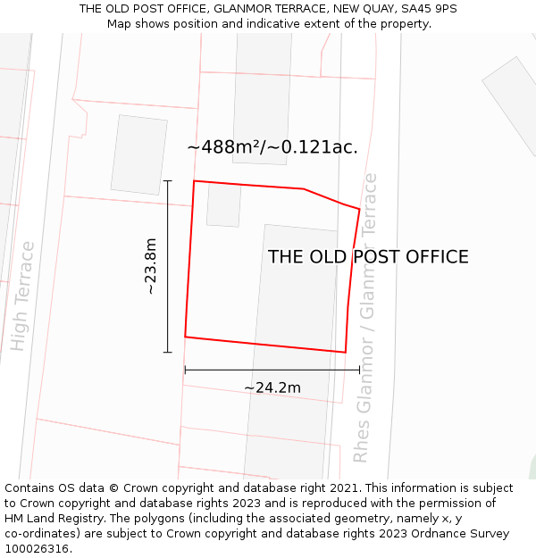 THE OLD POST OFFICE, GLANMOR TERRACE, NEW QUAY, SA45 9PS: Plot and title map