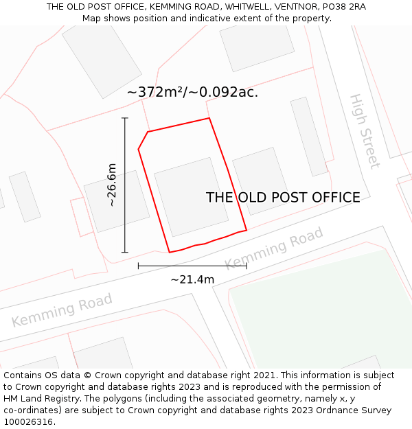 THE OLD POST OFFICE, KEMMING ROAD, WHITWELL, VENTNOR, PO38 2RA: Plot and title map