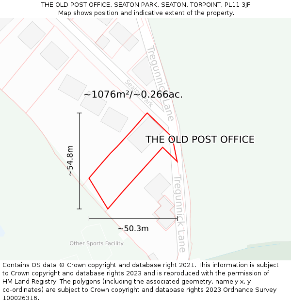 THE OLD POST OFFICE, SEATON PARK, SEATON, TORPOINT, PL11 3JF: Plot and title map