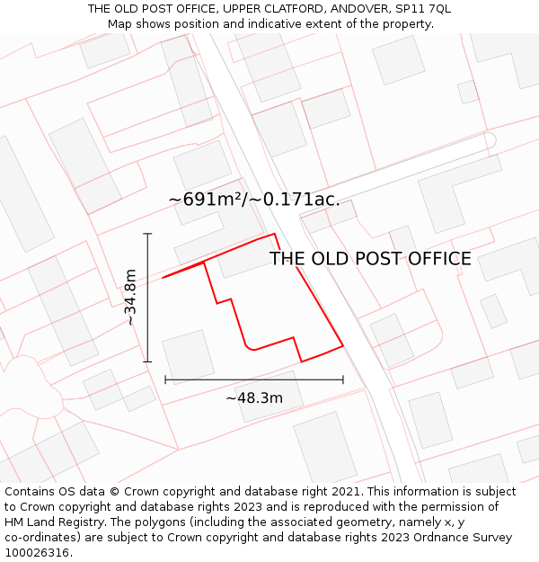 THE OLD POST OFFICE, UPPER CLATFORD, ANDOVER, SP11 7QL: Plot and title map