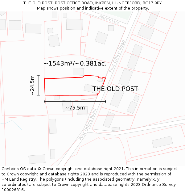 THE OLD POST, POST OFFICE ROAD, INKPEN, HUNGERFORD, RG17 9PY: Plot and title map