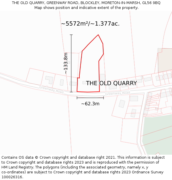 THE OLD QUARRY, GREENWAY ROAD, BLOCKLEY, MORETON-IN-MARSH, GL56 9BQ: Plot and title map