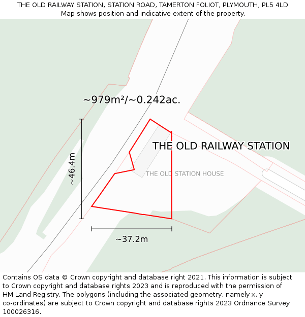 THE OLD RAILWAY STATION, STATION ROAD, TAMERTON FOLIOT, PLYMOUTH, PL5 4LD: Plot and title map