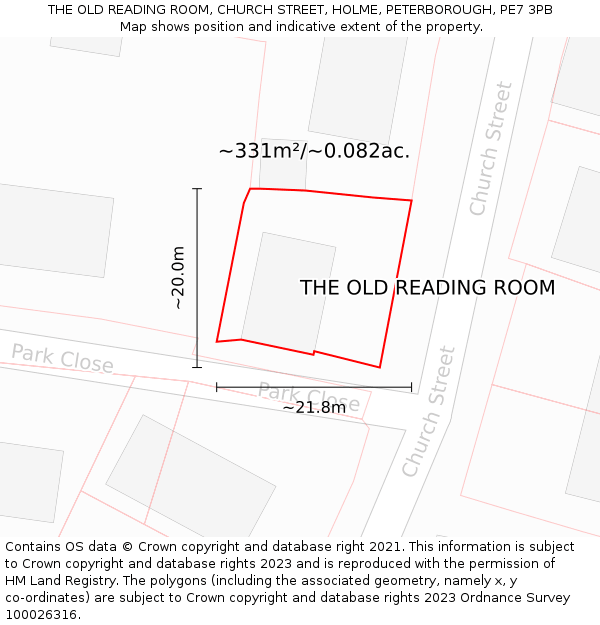 THE OLD READING ROOM, CHURCH STREET, HOLME, PETERBOROUGH, PE7 3PB: Plot and title map