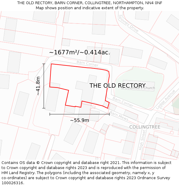 THE OLD RECTORY, BARN CORNER, COLLINGTREE, NORTHAMPTON, NN4 0NF: Plot and title map