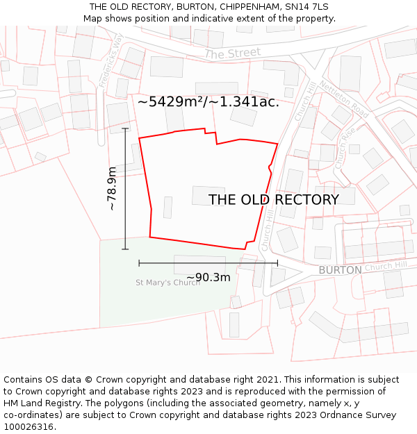 THE OLD RECTORY, BURTON, CHIPPENHAM, SN14 7LS: Plot and title map