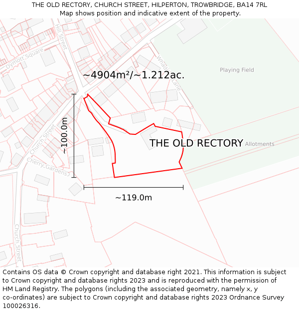 THE OLD RECTORY, CHURCH STREET, HILPERTON, TROWBRIDGE, BA14 7RL: Plot and title map