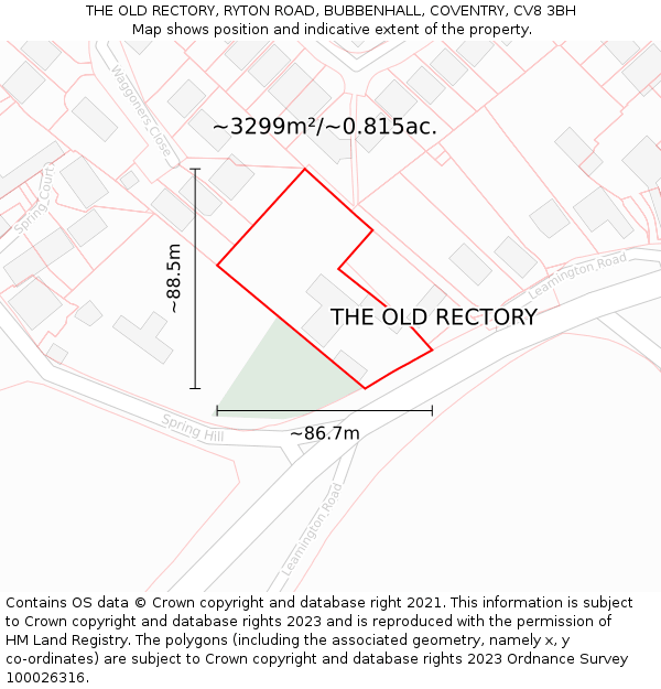 THE OLD RECTORY, RYTON ROAD, BUBBENHALL, COVENTRY, CV8 3BH: Plot and title map