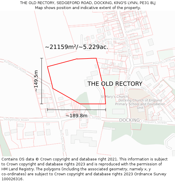 THE OLD RECTORY, SEDGEFORD ROAD, DOCKING, KING'S LYNN, PE31 8LJ: Plot and title map