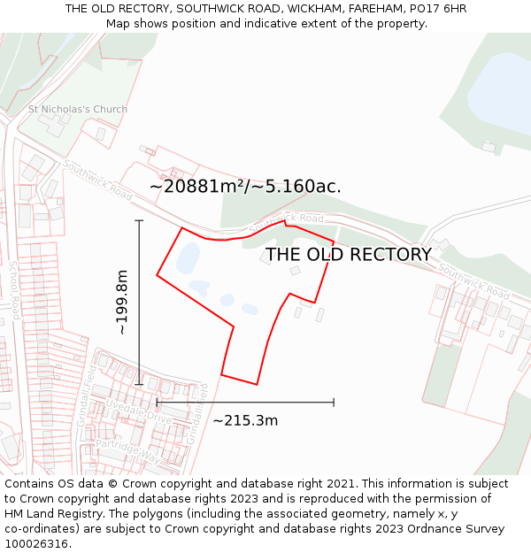 THE OLD RECTORY, SOUTHWICK ROAD, WICKHAM, FAREHAM, PO17 6HR: Plot and title map