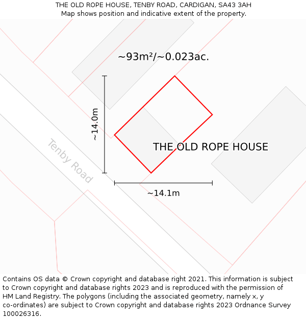 THE OLD ROPE HOUSE, TENBY ROAD, CARDIGAN, SA43 3AH: Plot and title map