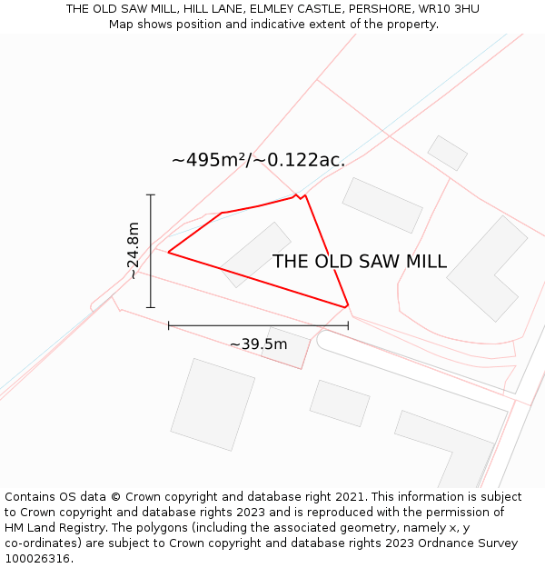 THE OLD SAW MILL, HILL LANE, ELMLEY CASTLE, PERSHORE, WR10 3HU: Plot and title map