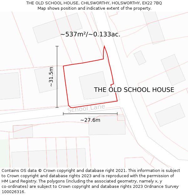 THE OLD SCHOOL HOUSE, CHILSWORTHY, HOLSWORTHY, EX22 7BQ: Plot and title map